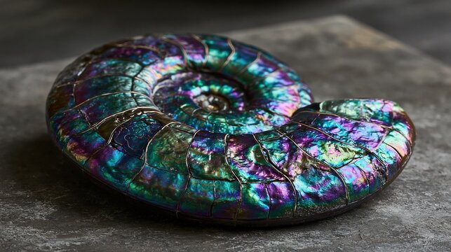 Colorful Nautilus Shell on Dark Surface