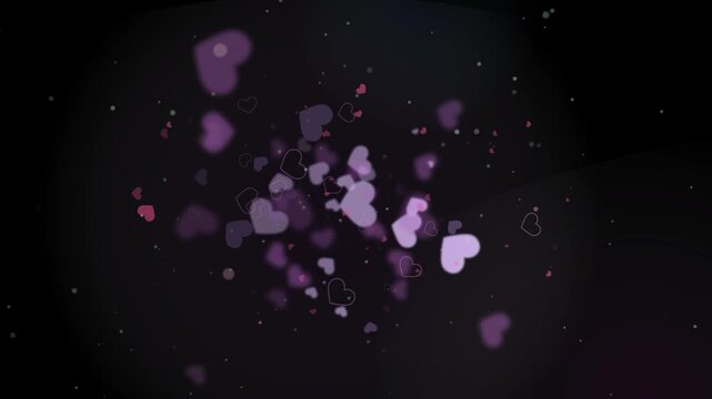 Hearts floating in a dark purple gradient background create a soft and romantic atmosphere suitable for various celebratory projects and digital designs that require a gentle touch of aesthetic.
