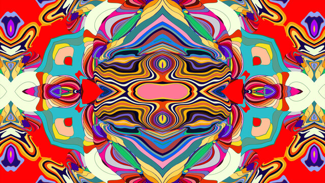 Vibrant abstract kaleidoscope pattern with colorful swirling shapes