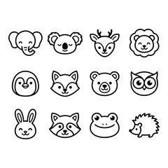 Fototapeta premium Set of 12 Black Line Art Animal Icons for Infographics and Web Design isolated on white background
