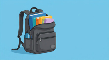Fototapeta premium Cartoon illustration of a school backpack filled with books