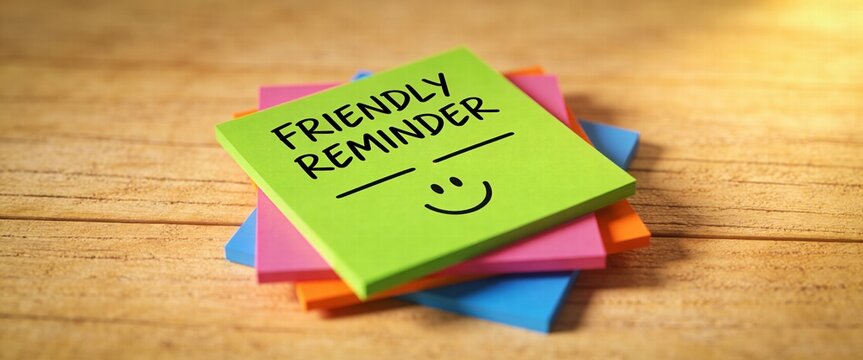 Friendly Reminder Note with Smiley Face on Wooden Desk
