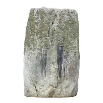 Close-up of a weathered stone with lichen and cracks, isolated on transparent background PNG element