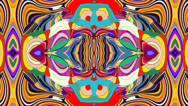 Vibrant abstract psychedelic pattern with colorful symmetrical design