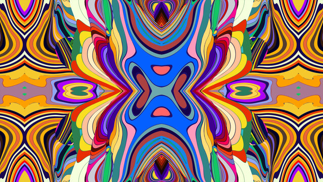 Colorful abstract kaleidoscope pattern with vibrant swirling shapes
