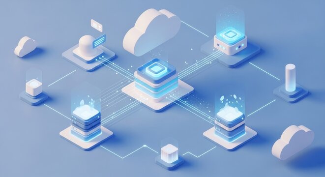 Abstract Isometric Network of Servers and Cloud Computing Elements.