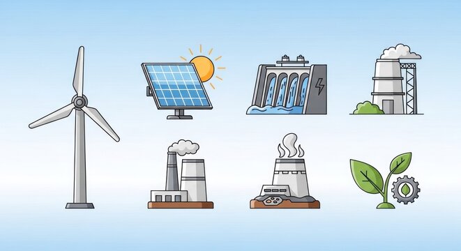 Collection of Renewable and NonRenewable Energy Sources Icons.