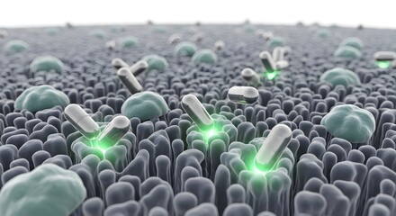 Obraz premium Advanced Nanotechnology Surface: Glowing Particles Interacting on Textured Substrate