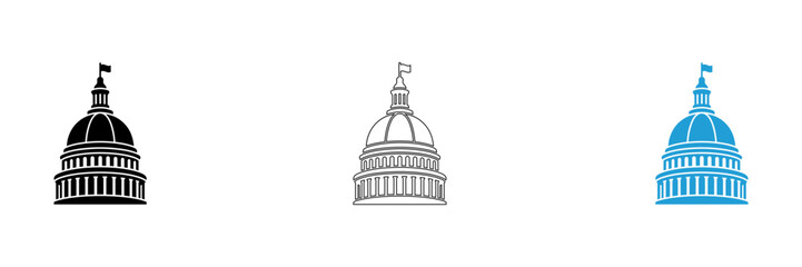 Fototapeta premium Us capitol building illustration set in three styles isolated on transparent background, Vector