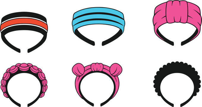 Colorful headband collection, trendy women&rsquo;s fashion accessories, modern stylish hairbands illustration, feminine beauty design, cute and elegant headwear inspiration