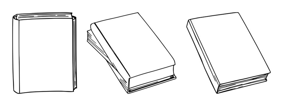 Black line art, white background: hardcover book set with simple line art design featuring simple design, minimalist, black and white with illustrations and graphics