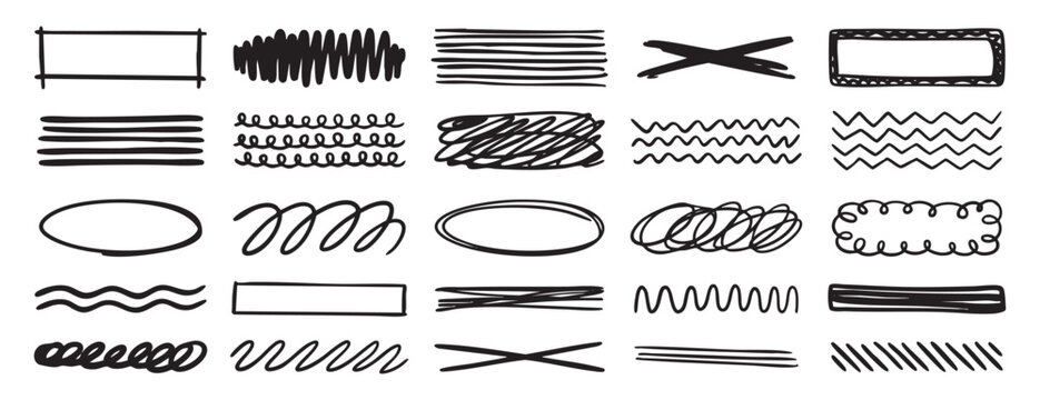 Hand drawn swirl set. Abstract doodle line collection. Scribble stroke elements for creative design