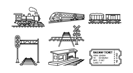 Obraz premium Train icon set outline, white background