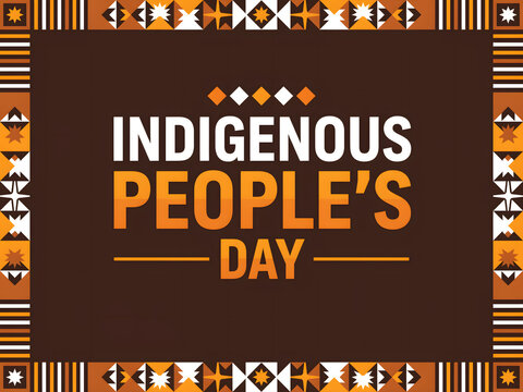 Indigenous people day banner with traditional native american pattern border design.
