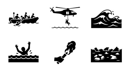 Obraz premium Rescue icon set, silhouette, white background