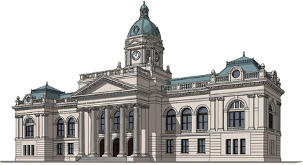 Illustration of a Neoclassical Courthouse Building © Kawa