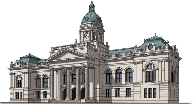 Illustration of a Neoclassical Courthouse Building