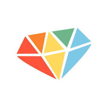 Geometric diamond illustration with rainbow pride flag colors on white. Minimalist pop art graphic for LGBTQ pride month, queer excellence, gay pride jewelry branding, inclusive digital sticker.