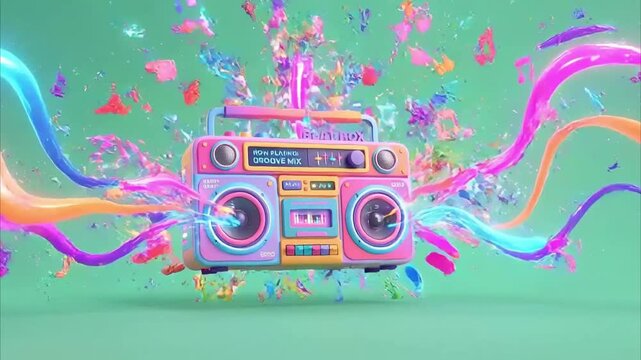 A 3D cartoon boombox pulsing motion graphic Videos