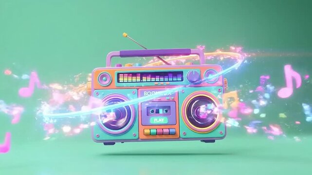 A 3D cartoon boombox pulsing motion graphic Videos