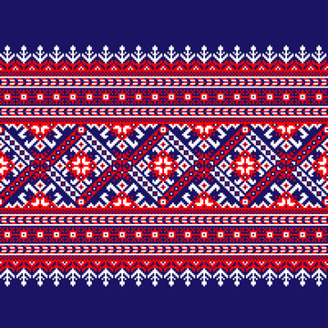 Traditional Ukrainian ethnic embroidery seamless geometric border pattern