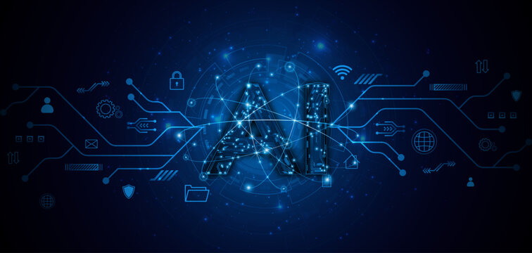 Digital technology of the future. AI icon or artificial intelligence symbol. Future advanced artificial intelligence technology circuit board concept