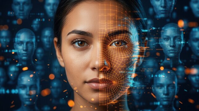 AI-powered facial recognition technology unmasking deepfakes by analyzing digital facial features.