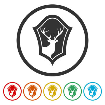Deer on Shield logo. Set icons in color circle buttons