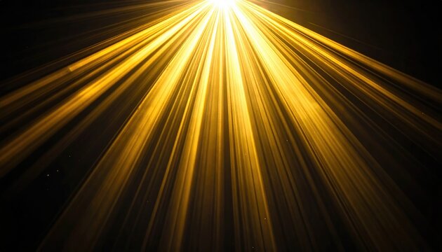A vibrant, abstract image featuring golden, radiant light rays emanating from a bright, central source, against a dark backdrop