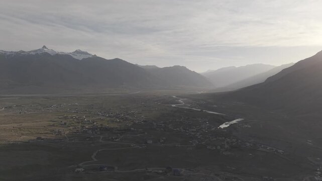 4K Drone Footage of Padum, Ladakh | Aerial View of Zanskar Valley, Himalayan Mountains and Scenic Landscape in India
