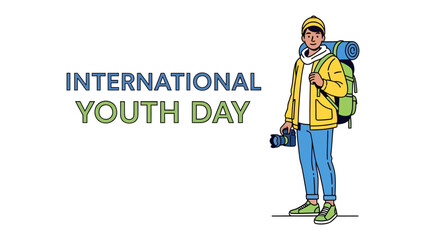 International Youth Day Celebration: A young explorer, ready for adventure, stands proudly with a backpack and camera, embodying the spirit of International Youth Day. © bittv