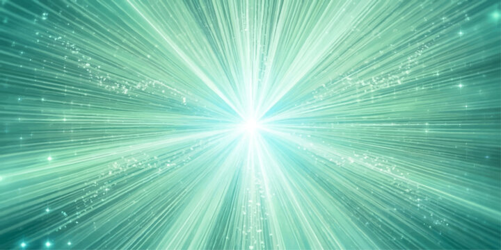 A futuristic digital illustration featuring an abstract blue fractal burst with bright motion rays and energy patterns creating a dynamic, high-speed tunnel effect