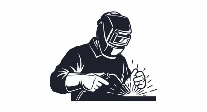 A welder wearing a helmet and protective gear, working on a metal surface with sparks flying