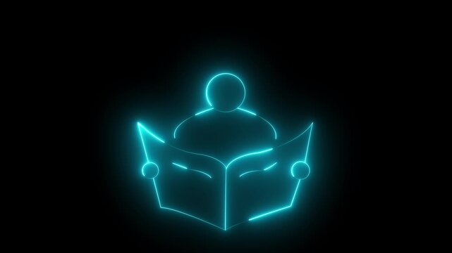 Glowing neon person reading book icon isolated on black background. futuristic education, learning, knowledge, and