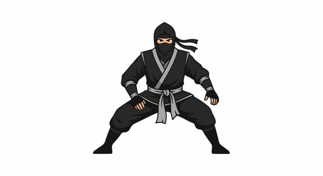 A pixel art ninja in a black costume with a grey sash and a mask