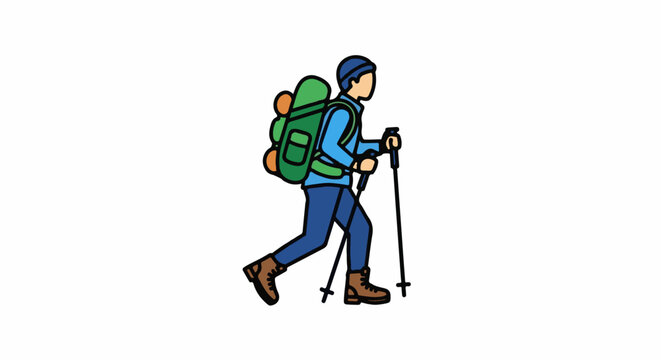 Person with backpack and poles walking