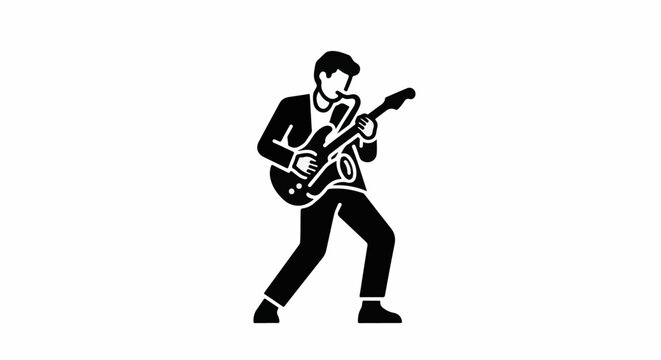 Stylized man playing electric guitar and saxophone