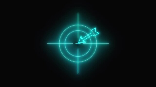 technology Glowing neon light target icon animation. Military training, Military target icon animation on black background. Crosshair, gun aim, sniper target.4k animation ....