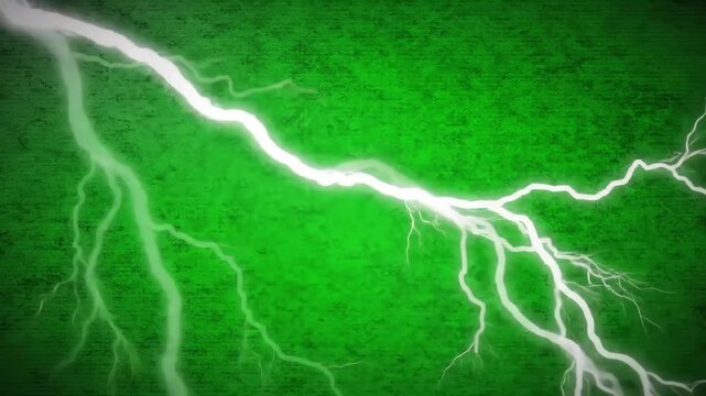 Intense Animated Lightning Bolt Flashes Across a Textured Green Screen Background.