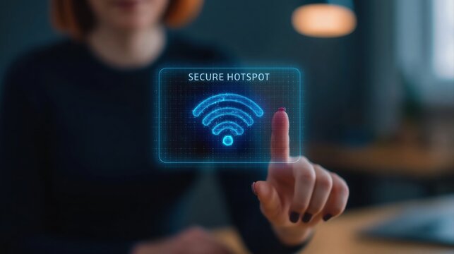 Technology user connecting to a secure wifi hotspot via a digital hologram interface