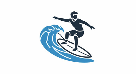 Fototapeta premium A stylized graphic of a surfer riding a blue wave