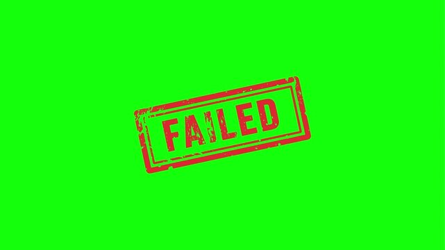 Animated fail rubber stamp effect with simple bold typography on a green screen background
