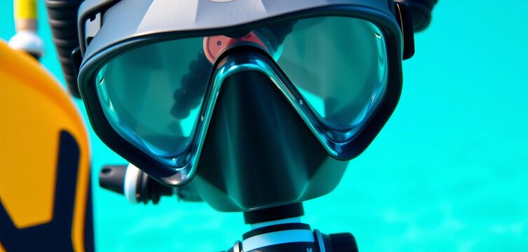 Close-up of scuba diving equipment, regulator, mask, fins,   underwater world,   diving fins