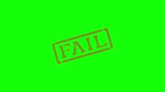 Red fail stamp animation on a green screen background for video editing and motion graphics.