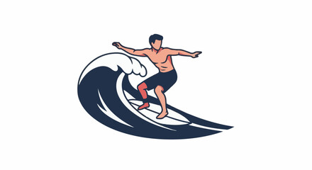 Obraz premium Muscular surfer riding a large wave on a surfboard