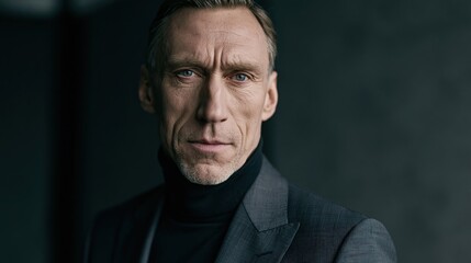 Obraz premium AI Job Anxiety Middle Aged Western European Man Poised