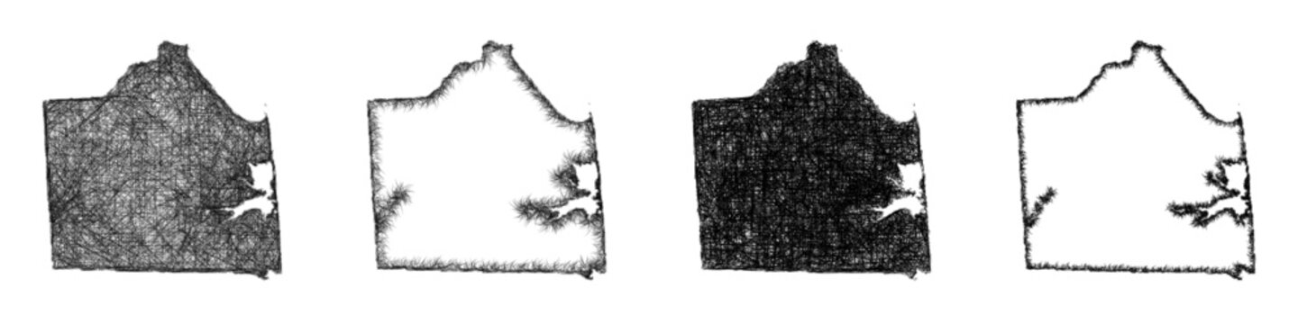 Monochrome sketch Sussex County (Delaware) outline map design set