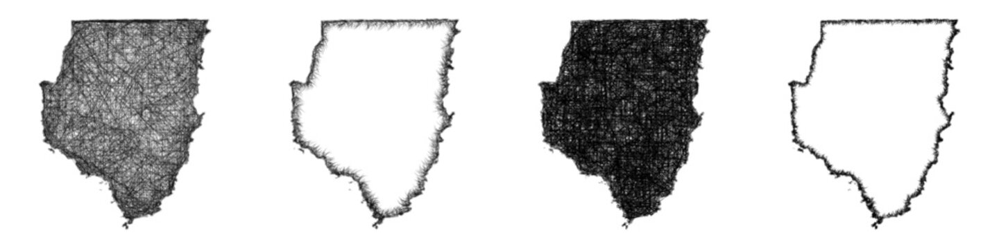 Black and white sketch Dixie County (Florida) outline map design set