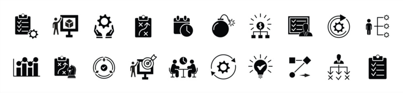 Project management icon set. Time management and planning concepts. Solid icon set. Vector illustration