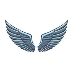 Fototapeta premium Stylized pair of gray and blue wings on white background